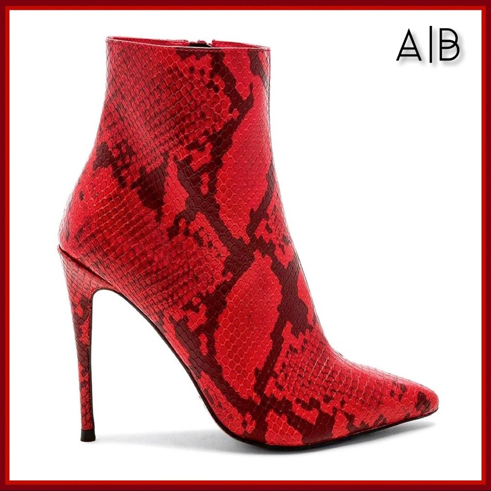 Red & Black Snake Ankle Boots